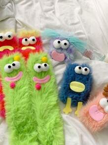 5pairs Funny Cartoon Expression Fuzzy Mid-calf Socks - Multicolor - View 5