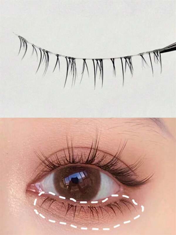 10 Pairs/Set Cartoon Bottom Eyelashes, Transparent Stem One Piece Thick Natural False Eyelashes, Reusable And Suitable For Beginners, Manga Eyelashes , Japanese Makeup Thick And Natural Look Wispy Eyelash Extensions , Asian Korean Cosplay Anime False Eyelashes Makeup Tool