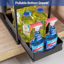 Under Sink Organizer And Storage, Kitchen Organization Rack With Double Sliding Cabinet Drawers, Multi-Purpose Storage Shelf Holder With 4 Hooks For Bathroom, Pantry, Bathroom Accessories, Room Decor