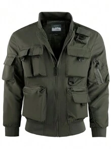 Nam Ngoài trời Nhiều túi Đa chức năng Thể thao Áo khoác Quần áo tập thể hình Nam - xanh quân đội - Xem 2