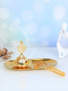 1套手持金色香爐,適用於阿拉伯節日,帶有金屬夾/托盤的小型香爐 - 金色 - 查看 6