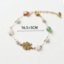 1 件女士时尚不锈钢四叶草和心形吊坠手链