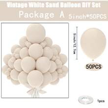 50/115入組復古白色氣球套裝,適用於生日派對、婚禮裝飾、拱門背景布置