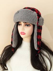 1 chiếc mũ mùa đông mới về với lớp lông cừu dày dặn và thiết kế kẻ caro cổ điển hoặc hai tông màu đỏ, xanh, đen, kaki, thích hợp cho các môn thể thao ngoài trời như đạp xe, trượt tuyết, cắm trại hoặc trang phục thường ngày, hoàn hảo cho Giáng sinh, năm mới và trang phục cho các cặp đôi - Đỏ - Xem 3