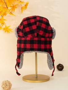 1 chiếc mũ mùa đông mới về với lớp lông cừu dày dặn và thiết kế kẻ caro cổ điển hoặc hai tông màu đỏ, xanh, đen, kaki, thích hợp cho các môn thể thao ngoài trời như đạp xe, trượt tuyết, cắm trại hoặc trang phục thường ngày, hoàn hảo cho Giáng sinh, năm mới và trang phục cho các cặp đôi - Đỏ - Xem 5