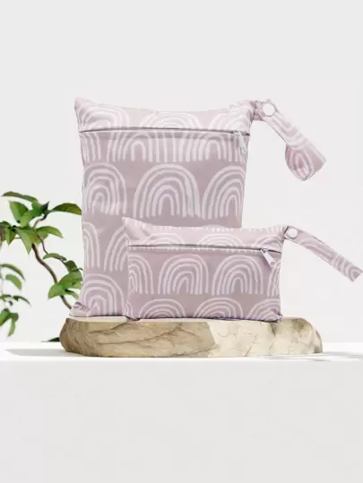 2 件装防水沙滩尿布布尿布洗衣婴儿大号袋子泳裤干湿袋小号，也可用作化妆包化妆品包旅行拉链化妆品收纳袋盥洗包卡通手提包女童铅笔袋，尿布干湿袋