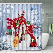 1 pezzo Set di telo da bagno o tappetino con stampa di elfi natalizi, design semplice, con 12 ganci per tenda da doccia inclusi come regalo, per uso in bagno, idea regalo per il ritorno a scuola