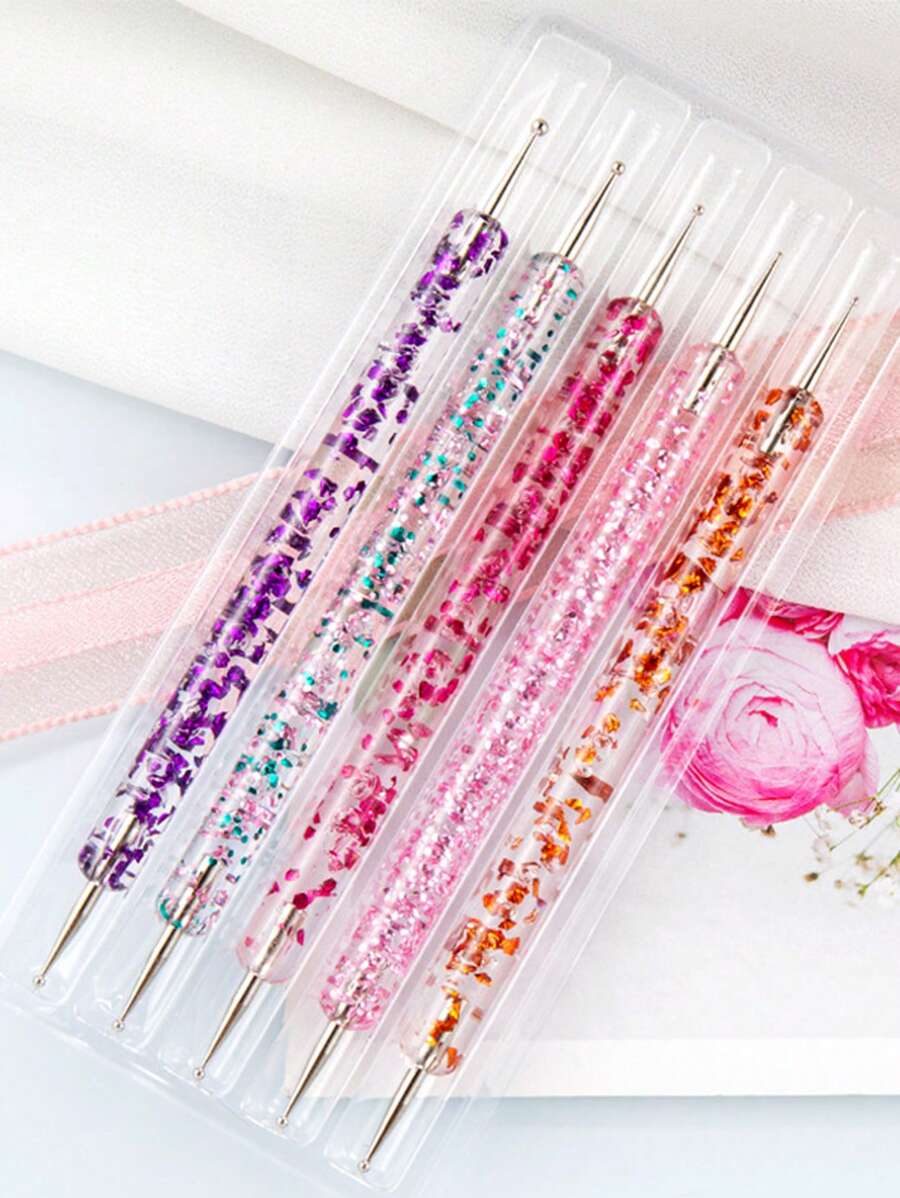 5pcs Women's Transparent Double Ended Rhinestone Picker Pen For Nail Art - Multicolor - View 1