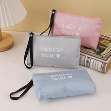 Gray Letter Print Cosmetic Bag - Grey - View 3