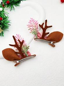 2 件聖誕馴鹿鹿角耳朵、蝴蝶結和花朵髮夾,適合派對裝飾