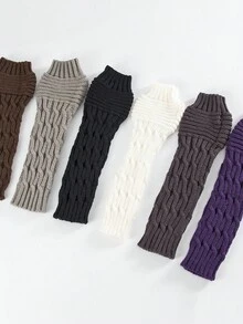 1 双女士黑色扭花针织手套，半指/连指手套和臂套套装，时尚保暖，适合秋冬季节 - 黑色 - 查看 4