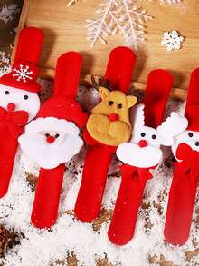 12入組聖誕毛絨拍拍手鐲,採用卡通聖誕老人、雪人、馴鹿和熊設計,適用於聖誕派對