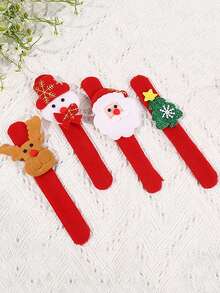12入組聖誕毛絨拍拍手鐲,採用卡通聖誕老人、雪人、馴鹿和熊設計,適用於聖誕派對