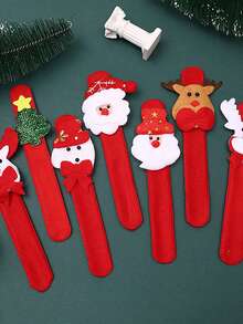 12入組聖誕毛絨拍拍手鐲,採用卡通聖誕老人、雪人、馴鹿和熊設計,適用於聖誕派對