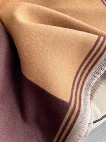 1条女士双面仿羊绒撞色图案围巾，时尚百搭空调房毯披肩，加厚保暖，适合日常使用，秋冬季 - 彩色 - 查看 4