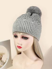 1pc Handmade Gray Pearl Beanie Hat - Grey - View 1