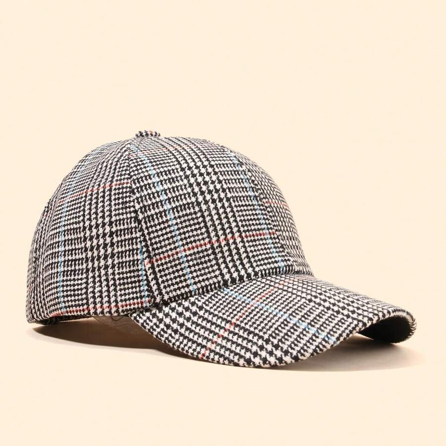 1頂女士棒球帽,格紋毛呢復古冬帽,簡約時尚女士配件流行韓風 - 淺灰色 - 查看 1
