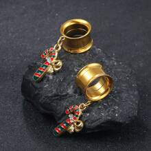 2 Miếng Giáng sinh Thép không gỉ Kẹo Cây mía Người tuyết Cây thông noel Tai phích cắm Đường hầm Mở rộng Đồ trang sức Xuyên Hoa tai Đồng hồ đo - Kẹo Mía - Xem 1