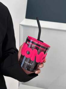 1 件 Aurora Borialis 玻璃杯,簡約設計多功能茶杯,創意字母印花杯套和吸管,送給朋友的禮物 - 粉色 - 查看 3