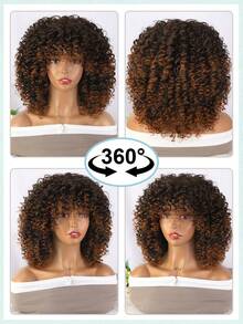14 吋短捲髮假髮 - 非洲捲髮假髮帶瀏海 2 色調混合棕色合成耐熱全假髮帶假髮 - 彩色 - 查看 5