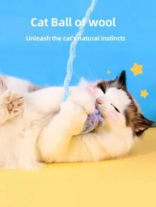 1入組彩色發條球和手工編織球,貓狗娛樂用掛飾玩具,寵物安全材質 - 彩色 - 查看 8