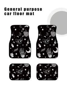 4 cái/bộ Đen & Trắng Ngôi sao , Mặt trăng , Hình đầu lâu In Giao thông công cụ Sàn nhà , Mặt trước Và Ở phía sau - Nhiều màu - Xem 5