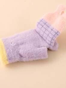 1pair Winter Half Finger Flip Cover Cartoon Rabbit Children Gloves For Boys And Girls - Purple - View 4