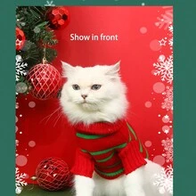 1件聖誕毛衣,編織聖誕老人和貓咪圖案,適於秋冬宅家穿搭 - 紅白色 - 查看 4