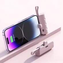 Mini Portable Power Bank, 5000mAh External Battery Plug Play Power Bank Type C Fast Effective Charger - Pink - View 2