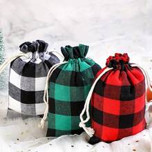 1pc Christmas Style Gift Bag, Drawstring Linen Pouch, Christmas Gift Candy Packaging Storage Bag, Suitable For Daily Use - White - View 1