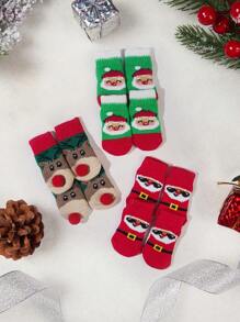 1 Bộ (4 chiếc) Tất cho thú cưng họa tiết ông già Noel và tuần lộc theo chủ đề Giáng sinh màu sắc ngẫu nhiên, món quà tuyệt vời cho mèo và chó vào dịp Giáng sinh và mùa đông - Nhiều màu - Xem 3