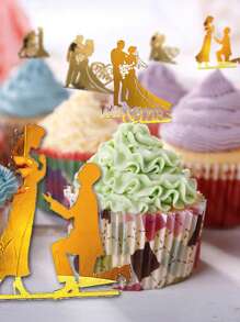 4入組烘焙蛋糕裝飾,愛情、婚禮、求婚用亞克力蛋糕插旗 - 金色 - 查看 4