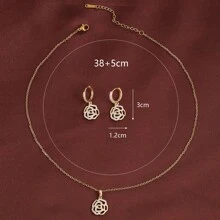 3入組時尚優雅的玫瑰花耳環和項鍊套裝,女士專用 - 白色 - 查看 3