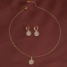 3入組時尚優雅的玫瑰花耳環和項鍊套裝,女士專用 - 白色 - 查看 4