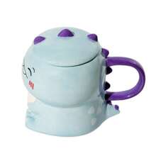 450ML Dễ thương Khủng long Đồ gốm sứ Cốc cà phê Với Cái thìa Creative Tay Được Sơn Đồ uống Trà sữa Cốc Mới lạ Món quà - Màu xanh lam - Xem 2