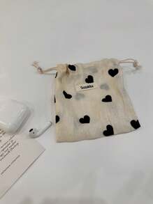 心形图案抽绳收纳袋 小香槟色杂物收纳袋 便携式洗漱包 耳机收纳袋 抽绳袋 礼品袋 糖果袋 派对袋 糖果袋 心形心形印花 情人节 情人节 情人节礼物 女性礼物 女孩礼物 女友礼物 心形收纳袋 情人节