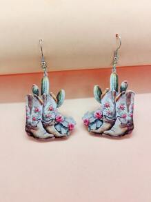 1对酷炫复古时尚靴子仙人掌吊坠耳环，女士新款个性化配饰，是派对或感恩节/圣诞节礼物的完美之选 - 復古靴子 - 查看 2