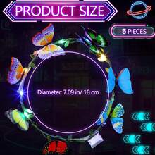 5入組led花冠頭帶和五彩蝴蝶燈光髮套,發光led頭飾點亮花圈頭饰,女士婚禮聖誕萬聖節夜間party皆宜