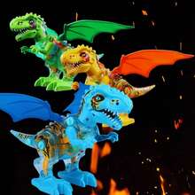 Juguetes de dinosaurio para niños, figura eléctrica Jurassic Trex para caminar, espray de niebla de agua, sonido rugiente, dinosaurio robot desmontable, con luz y música - Verde - Ver 4