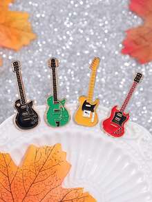 4 件復古迷你吉他胸針電吉他時尚金屬徽章樂器別針適合學生包韓流珠寶配件 - 彩色 - 查看 6