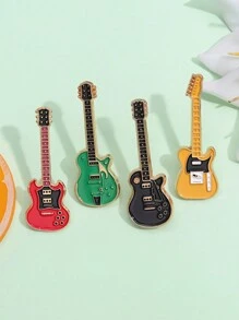 4 件復古迷你吉他胸針電吉他時尚金屬徽章樂器別針適合學生包韓流珠寶配件 - 彩色 - 查看 1