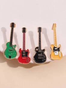 4 件復古迷你吉他胸針電吉他時尚金屬徽章樂器別針適合學生包韓流珠寶配件 - 彩色 - 查看 5
