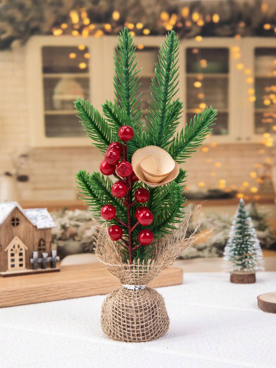 1pc Christmas Tree Shaped Ornament For Tabletop Decoration, Home Decor - Red - View 1