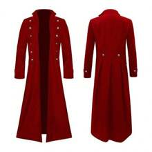 Gabardina De Ropa Gótica Steampunk Para Hombre - Rojo - Ver 1
