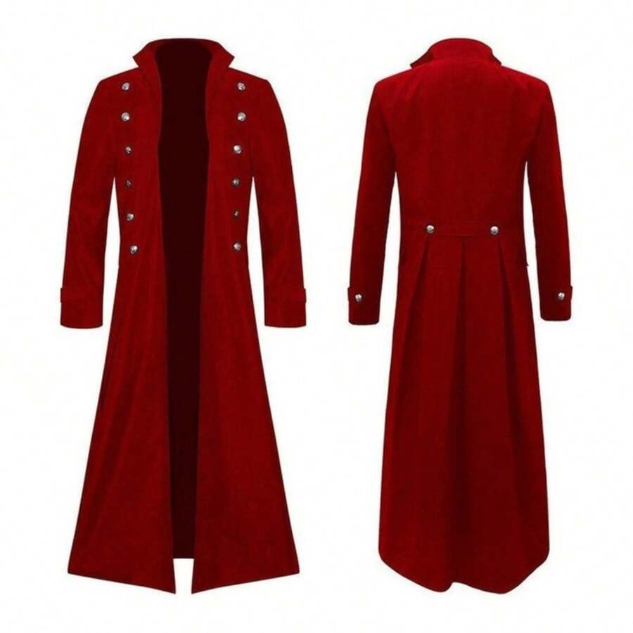 Gabardina De Ropa Gótica Steampunk Para Hombre - Rojo - Ver 1