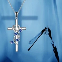 1pc Silver Angel Wing Cross Pendant Necklace - Silver - View 3