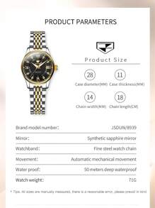 OLEVS. OLEVS Automatic Watches For Women Mechanical Self Winding Luxury Dress Diamond Dial Stainless Steel Strap Waterproof Luminous Date Ladies Watches - 金黑 - 查看 9