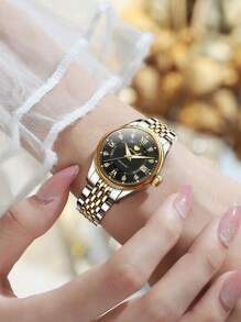 OLEVS. OLEVS Automatic Watches For Women Mechanical Self Winding Luxury Dress Diamond Dial Stainless Steel Strap Waterproof Luminous Date Ladies Watches - 金黑 - 查看 5