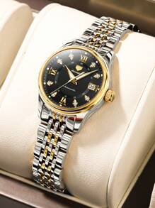 OLEVS. OLEVS Automatic Watches For Women Mechanical Self Winding Luxury Dress Diamond Dial Stainless Steel Strap Waterproof Luminous Date Ladies Watches - 金黑 - 查看 1