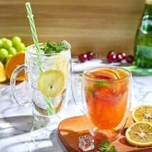 350/450ml 雙層玻璃咖啡杯隔熱透明硼矽酸鹽玻璃杯帶手柄果汁奶茶杯禮品 - 無色 - 查看 3